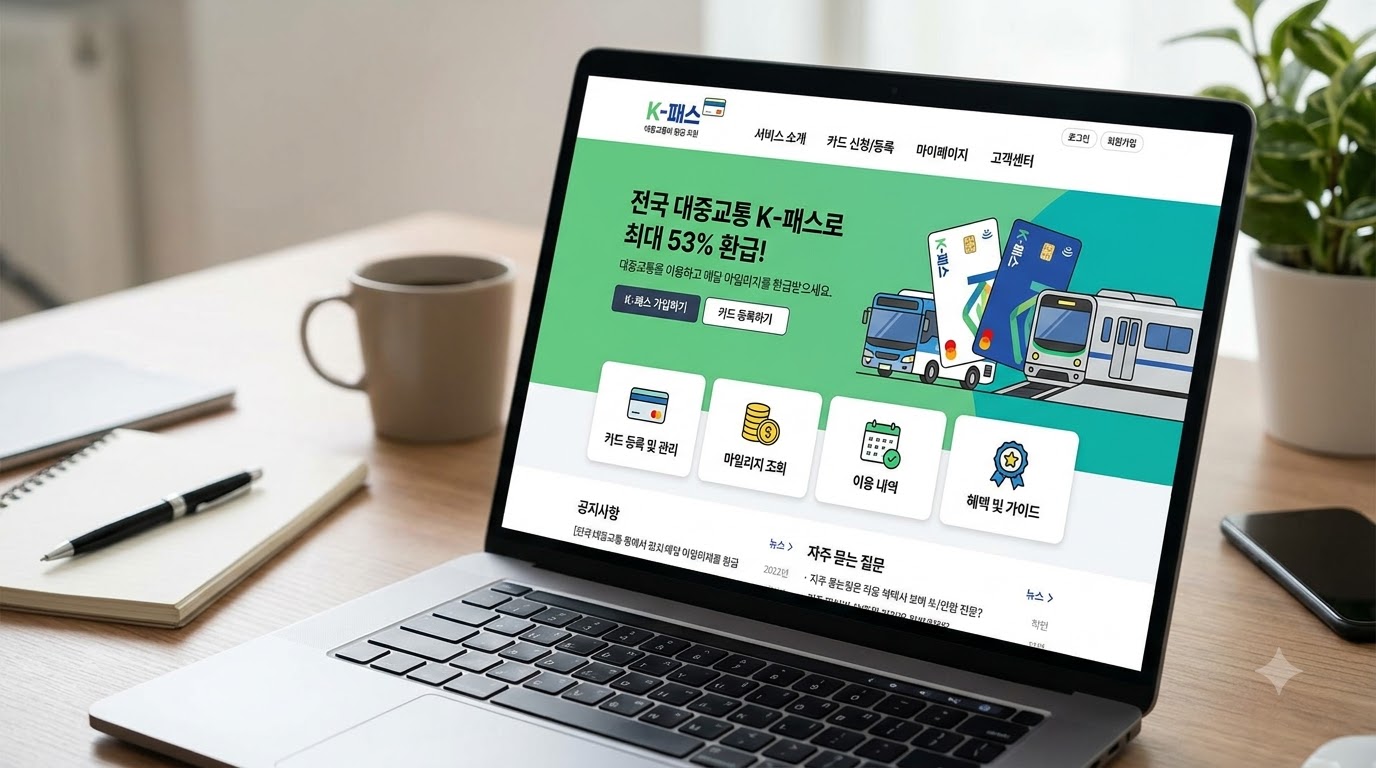 2026 K-패스(K-Pass) 교통카드 통합 포털 및 신청 화면