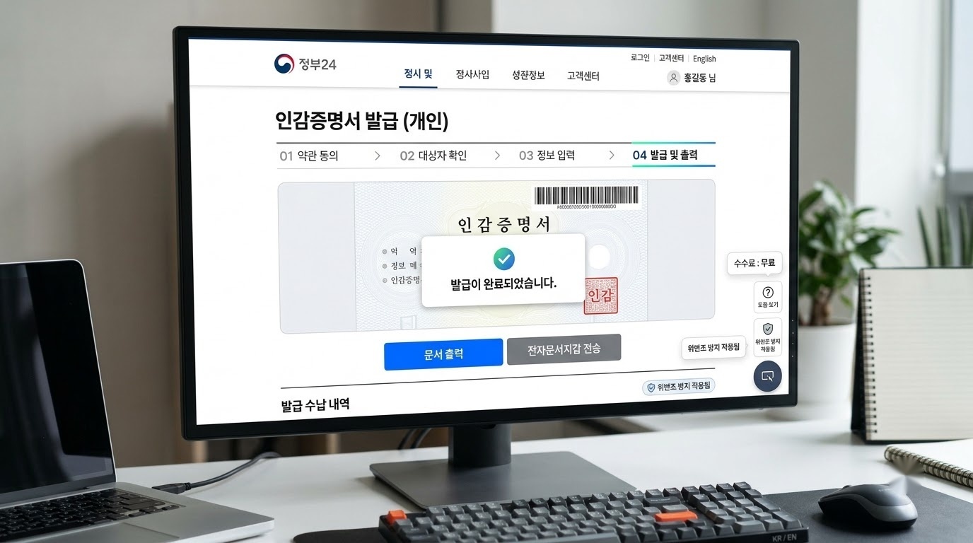 정부24 인감증명서 온라인 발급 신청 화면